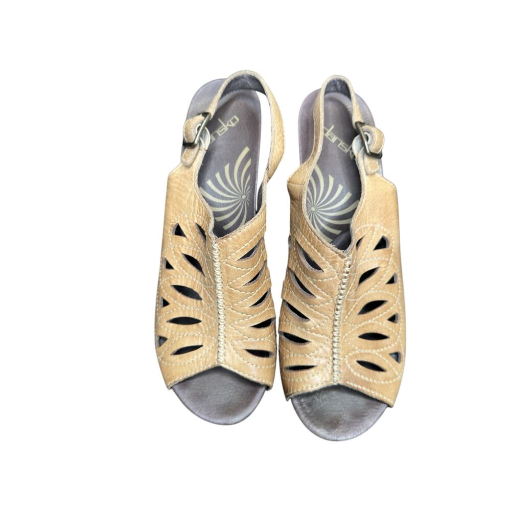 Dansko Rowena Beige‎ Leather Slingback Peep Toe Heeled Clogs Size 10 - 10 1/2